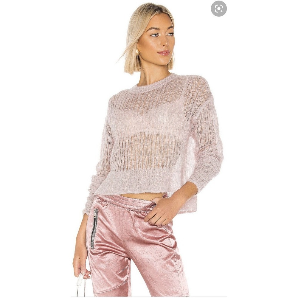 RTA Gilda Sweater Women's Small Pink‎ Metallic Mohair Wool Blend Open Knit Sheer